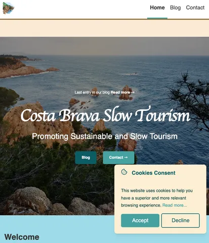 Imagen del sitio web Costa Brava, mostrando un destino turístico